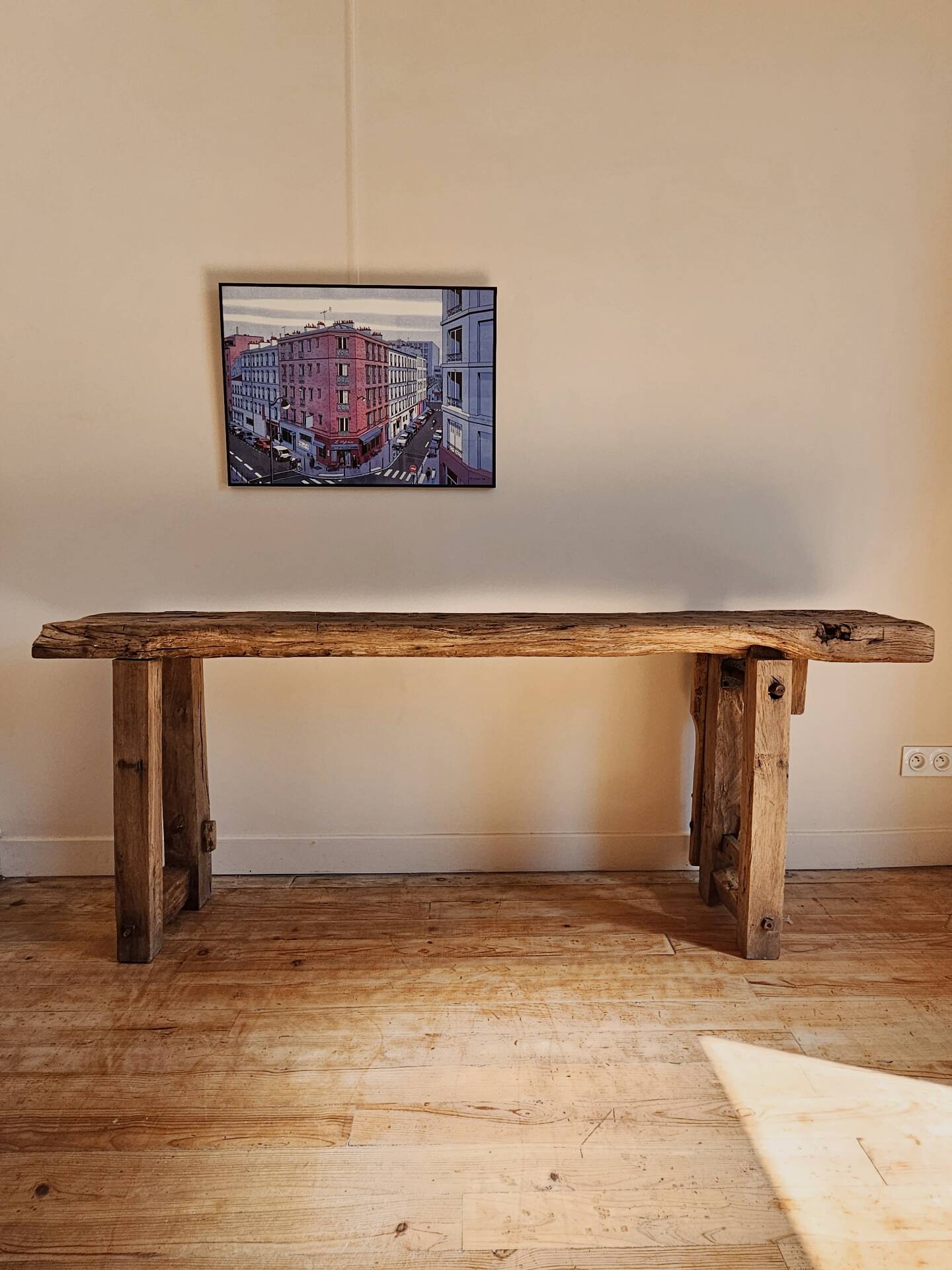 Ancien établi de menuisier – Console en bois massif