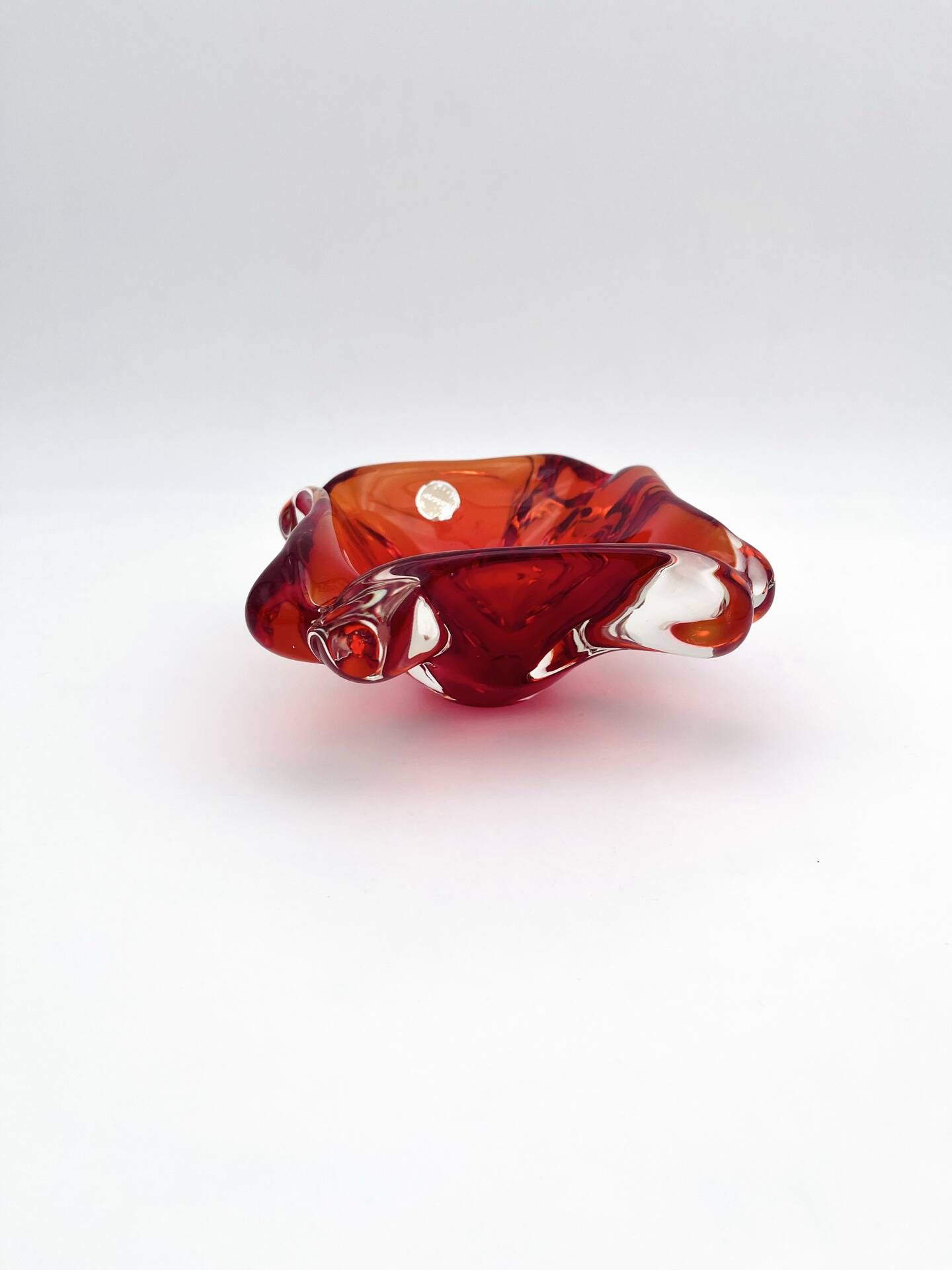 Flavio Poli Seguso Sommerso Red Amber Vintage 60s Art Glass Ashtray