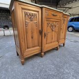 Solid wood carved sideboard with marble top, Art Nouveau style