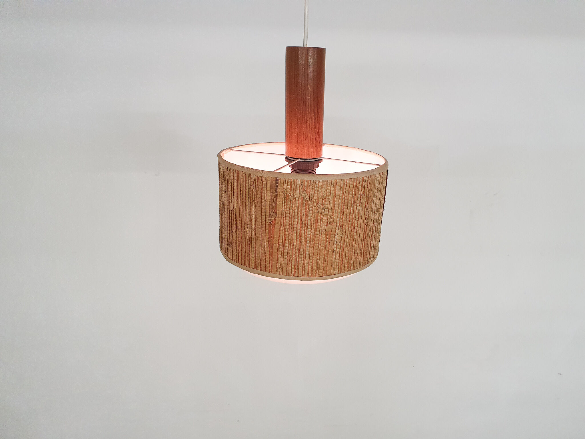 Scandinavian modern rattan pendant light, 1960's