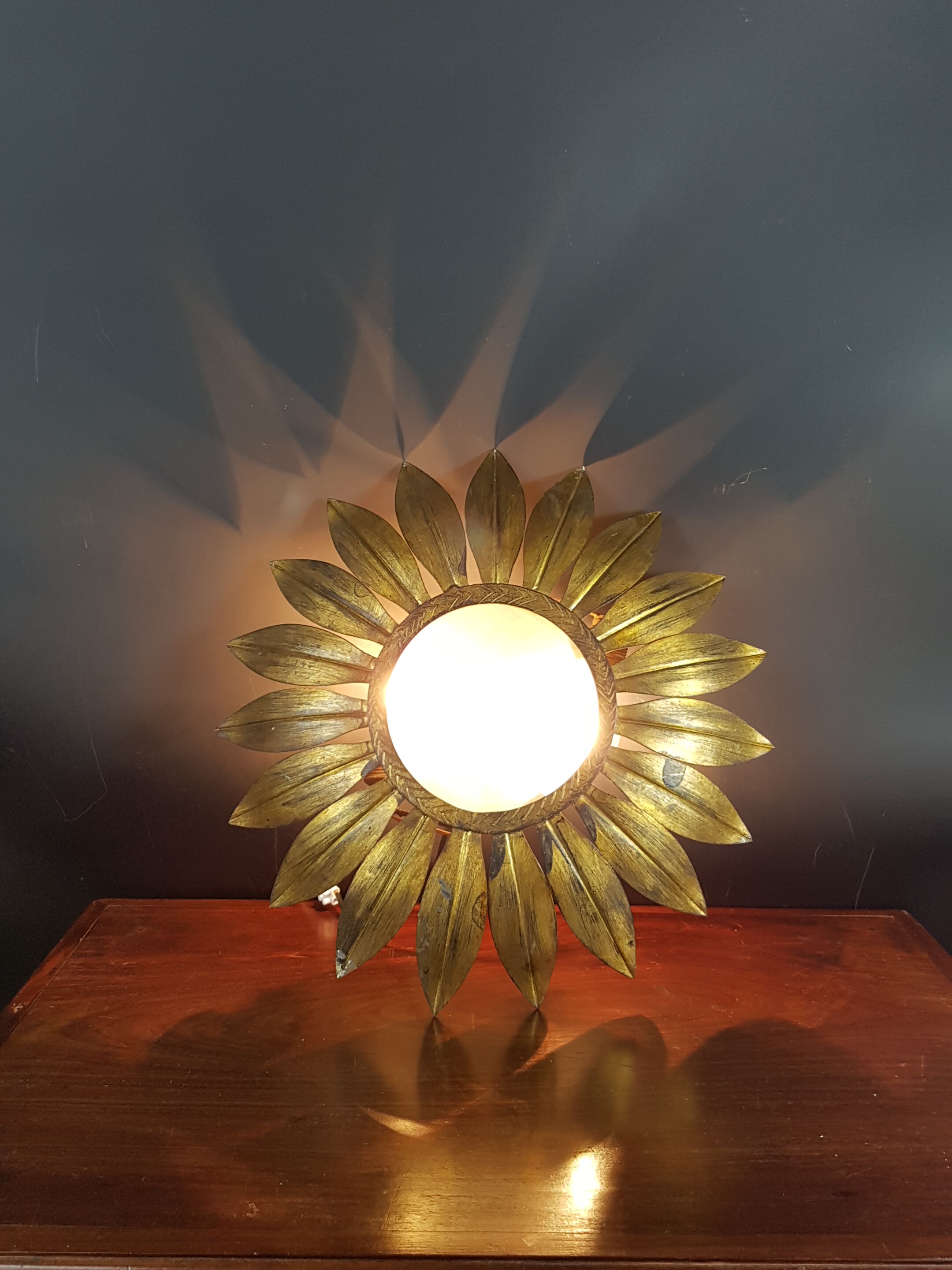 Old sunny gilded brass wall lamp 50