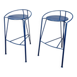 Pair of Pascal Mourgue bar stools, Lune D'Argent model, Fermob, 1980s