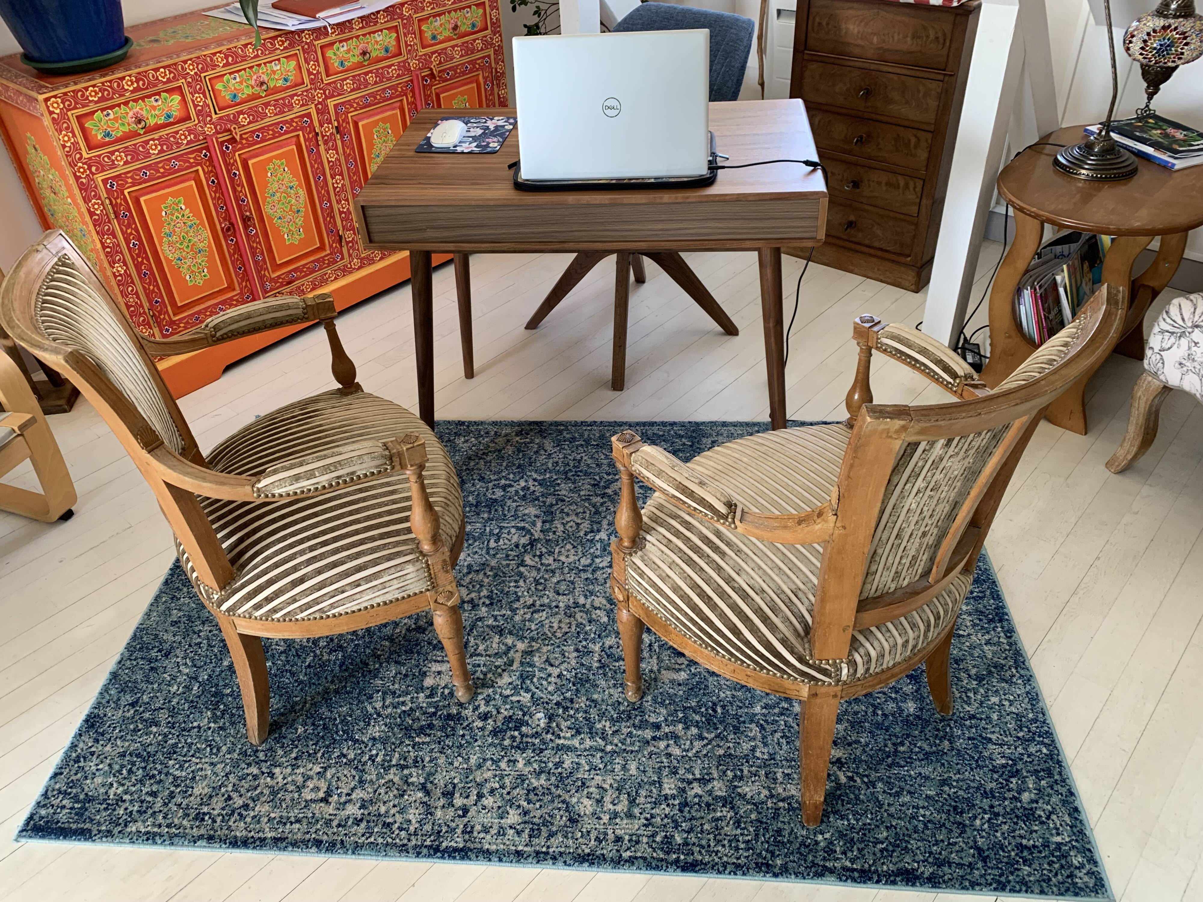 Pair of directoire style armchairs - nobilis fabric