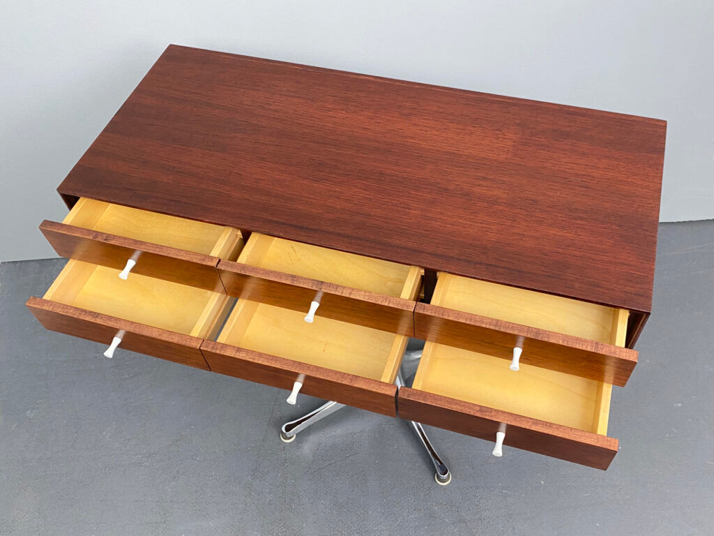 Rare small chest of drawers with 6 drawers, teak wood with chrome-plated base by George Nelson for Herman Miller, USA, 1950s