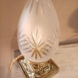 Lampe verre ciselé socle laiton - bronze