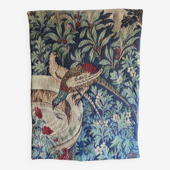Numbered Halluin tapestry - couple of pheasants drinking at the fountain on greenery