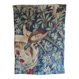 Numbered Halluin Tapestry - Pair of Pheasants Drinking at the Fountain Against Greenery