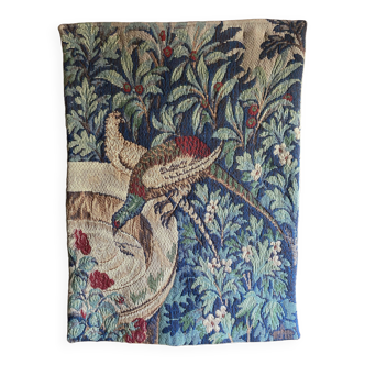 Numbered Halluin tapestry - couple of pheasants drinking at the fountain on greenery
