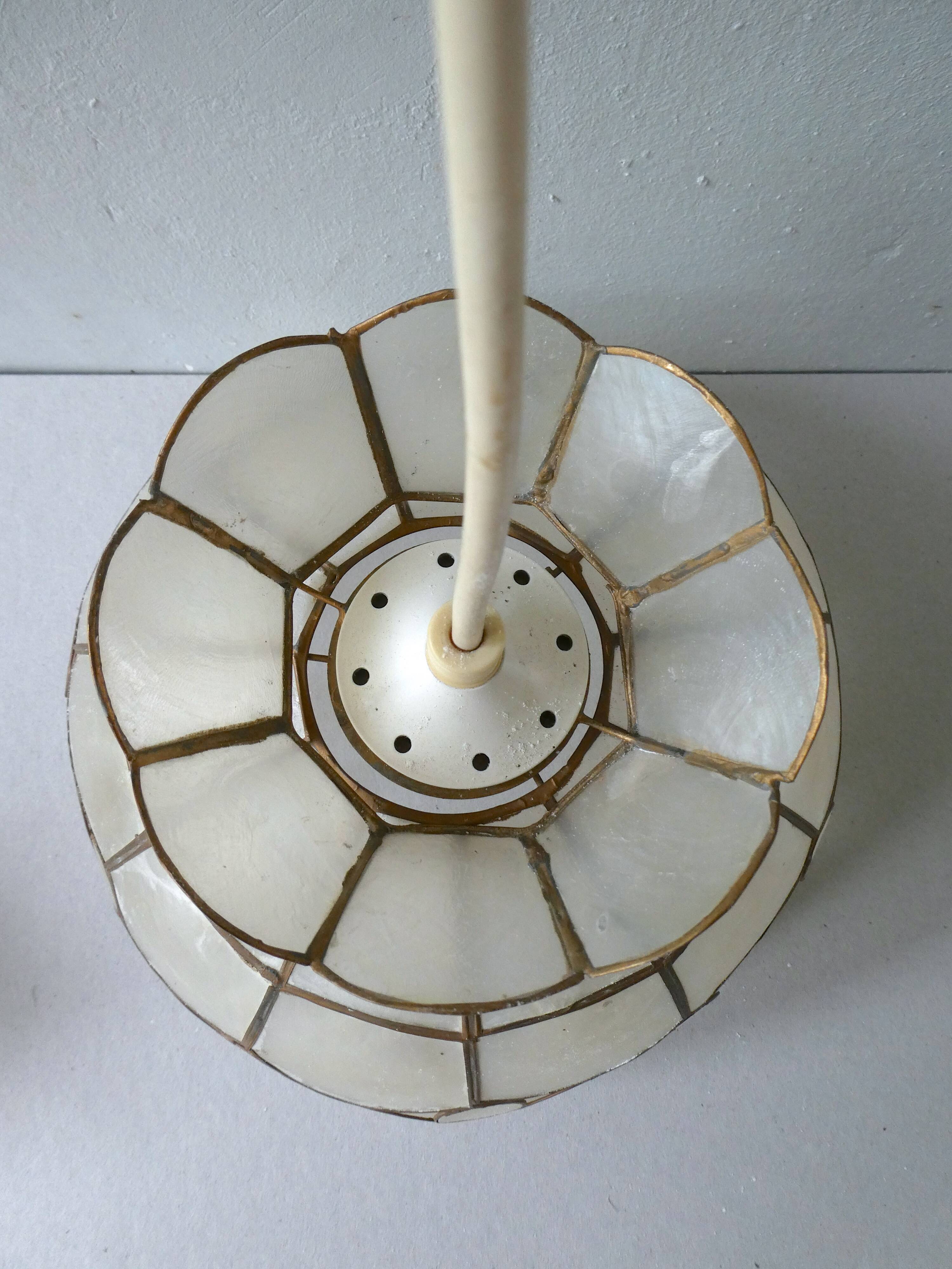 Hanging lamp mother-of-pearl and brass from the 1970