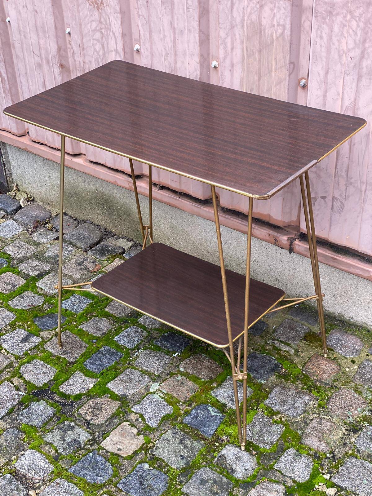2-tier serving trolley in lacquered rosewood and brass 1960