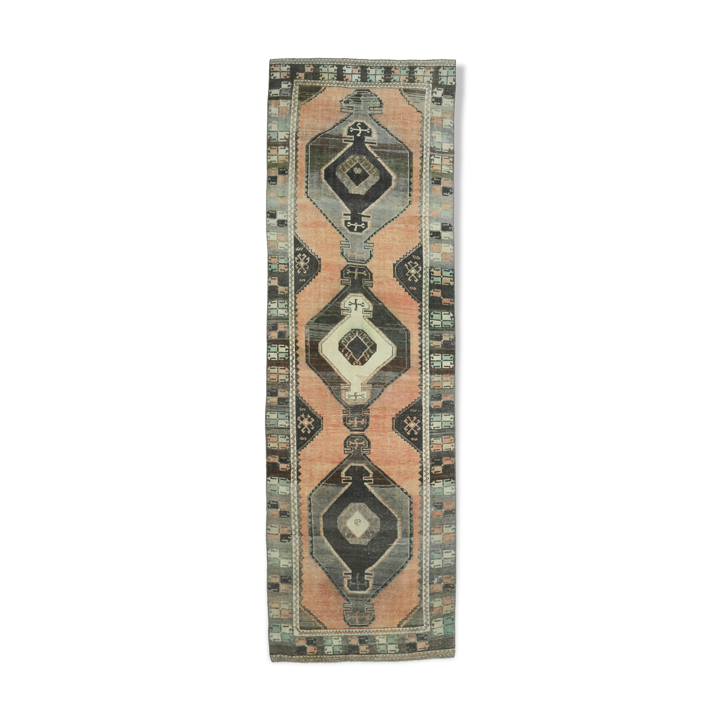 1980s anatolian vintage runner rug 112x358 cm