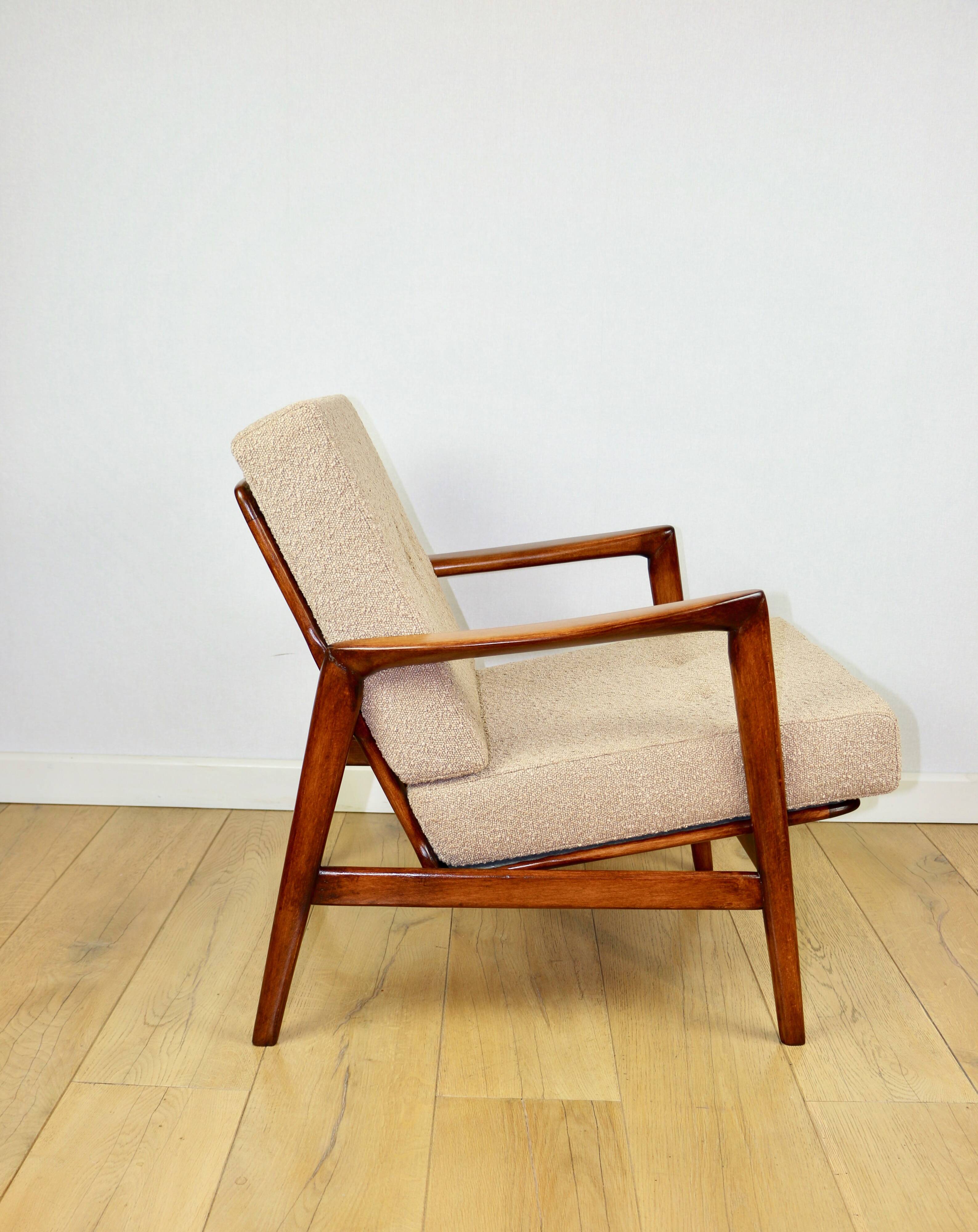 PRL armchair "Stefan" oak wood vintage beige - gold boucle - 3 pieces available