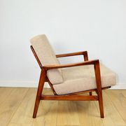PRL armchair "Stefan" oak wood vintage beige - gold boucle - 3 pieces available
