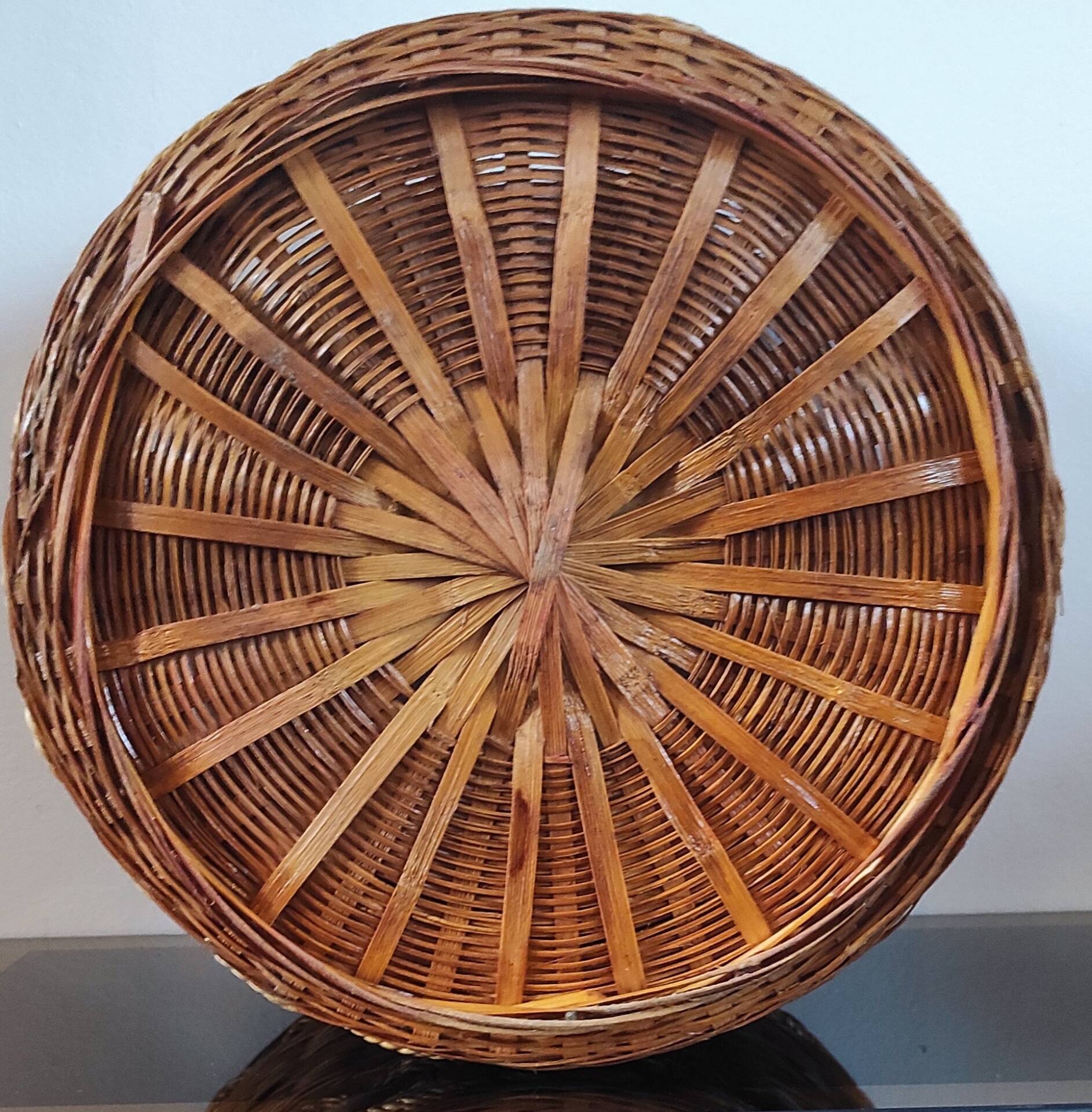 Large vintage wicker and rattan cache pot