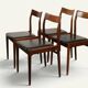 Set of 4 vintage teak and black faux leather chairs – 1960s