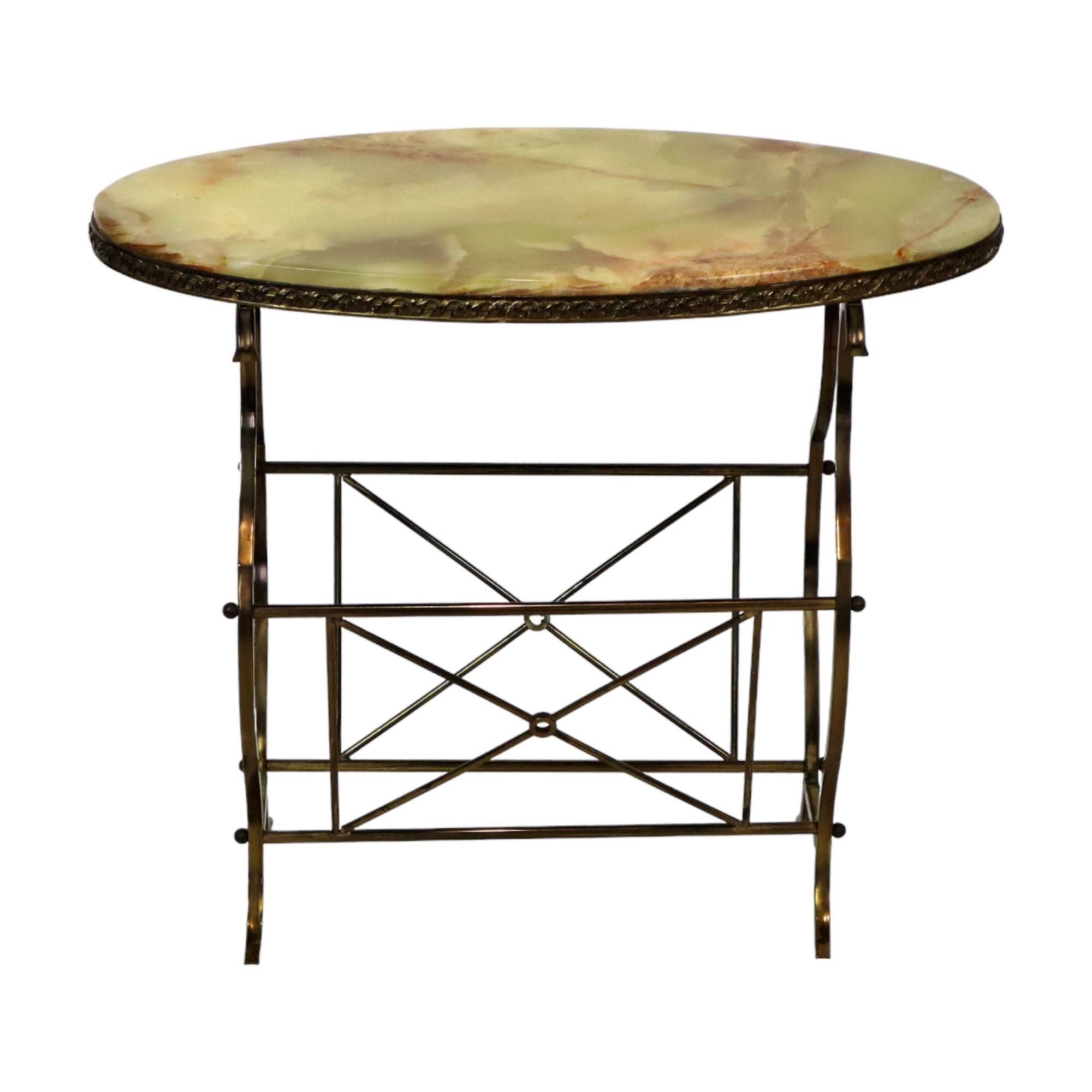 Vintage classic side table oval side table onyx marble brass sixties 64cm