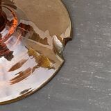 Candle holder, oil lamp, amber blown glass, ocher, BIOT, glassware made in France, vintage 1970