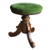 Antique piano stool, green velvet, walnut wood.