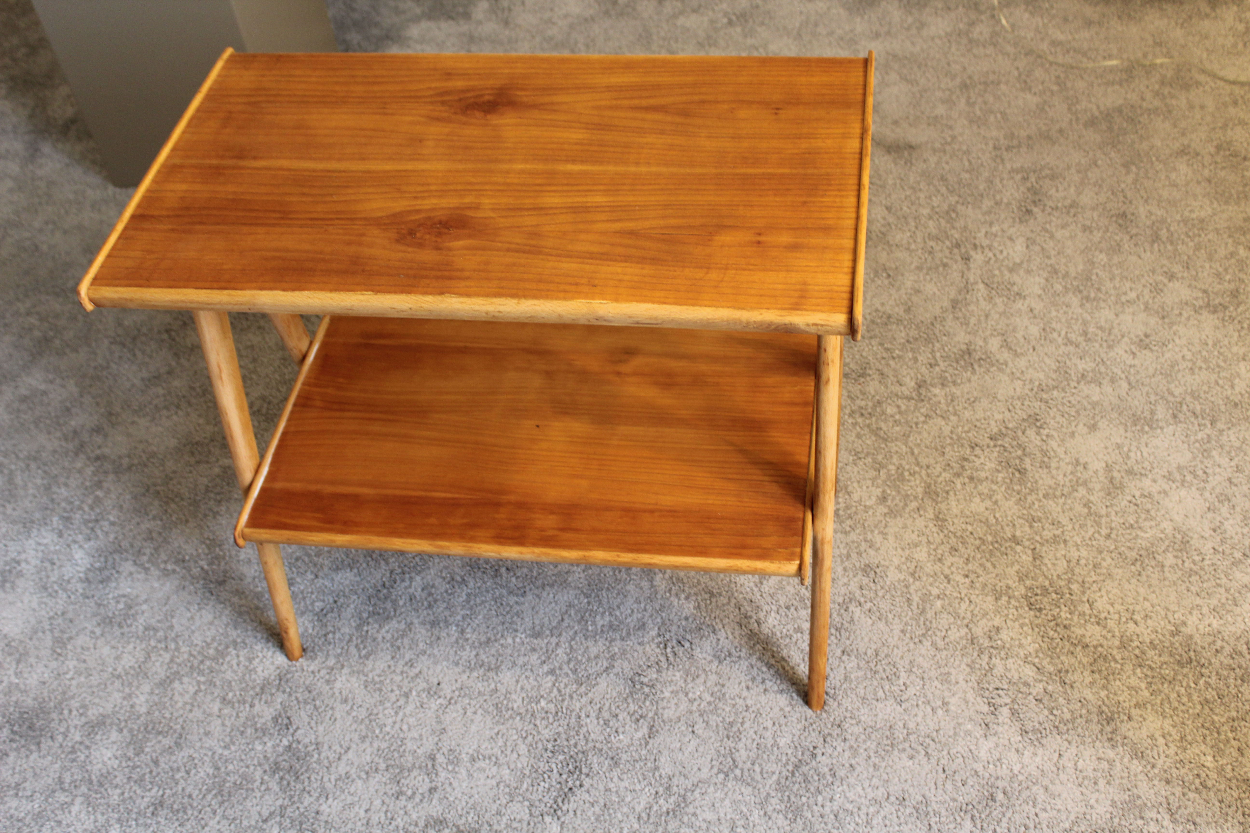 Beech wood coffee table, restored, Italy 50s