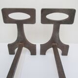 Pair of chenets modernist style steel design 70s