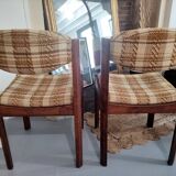 Pair of 70's wooden and tweed chairs