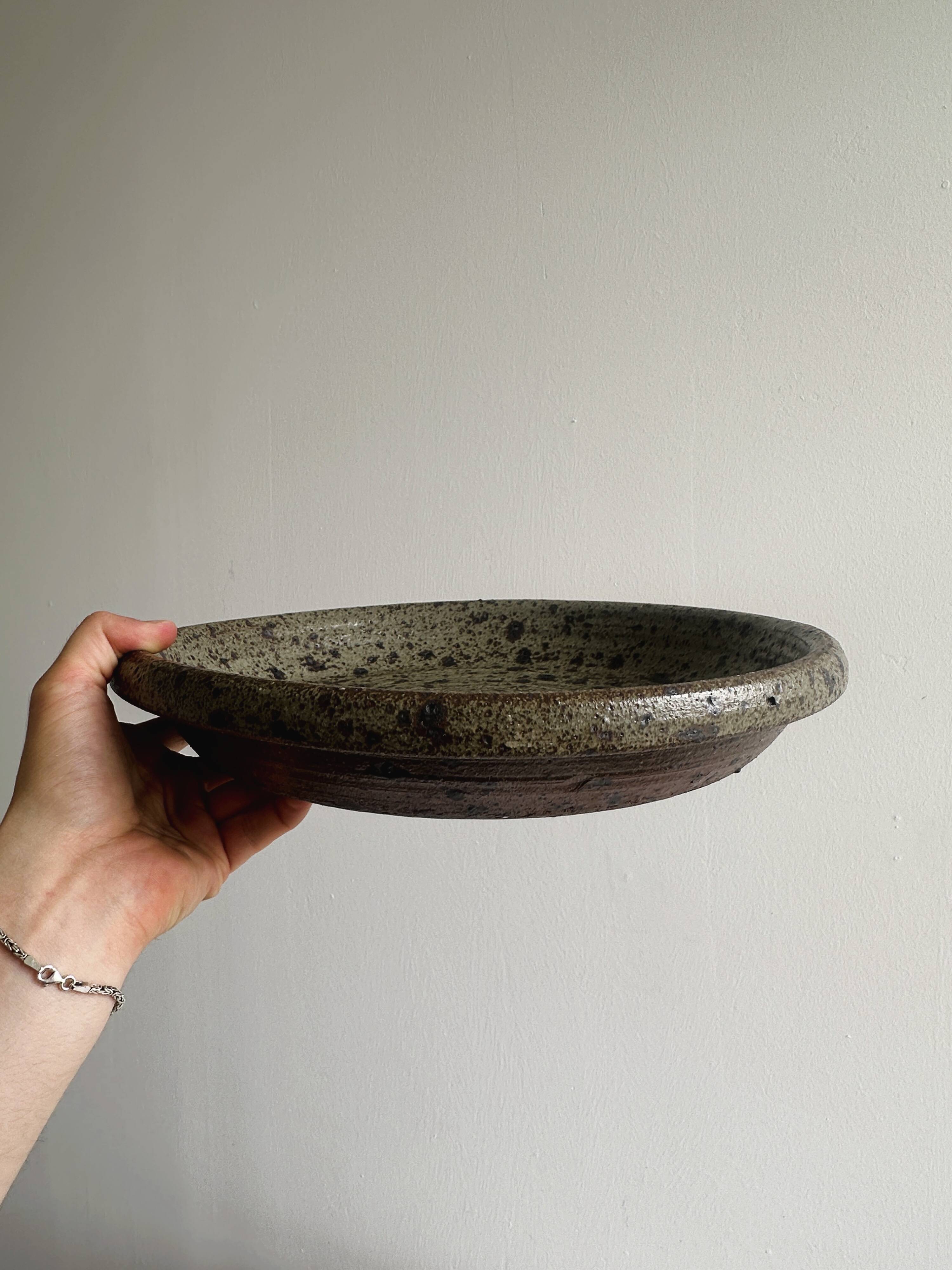 Large antique pyrite stoneware dish