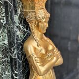 Empire style fireplace in antique green marble and gilded bronzes circa 1880