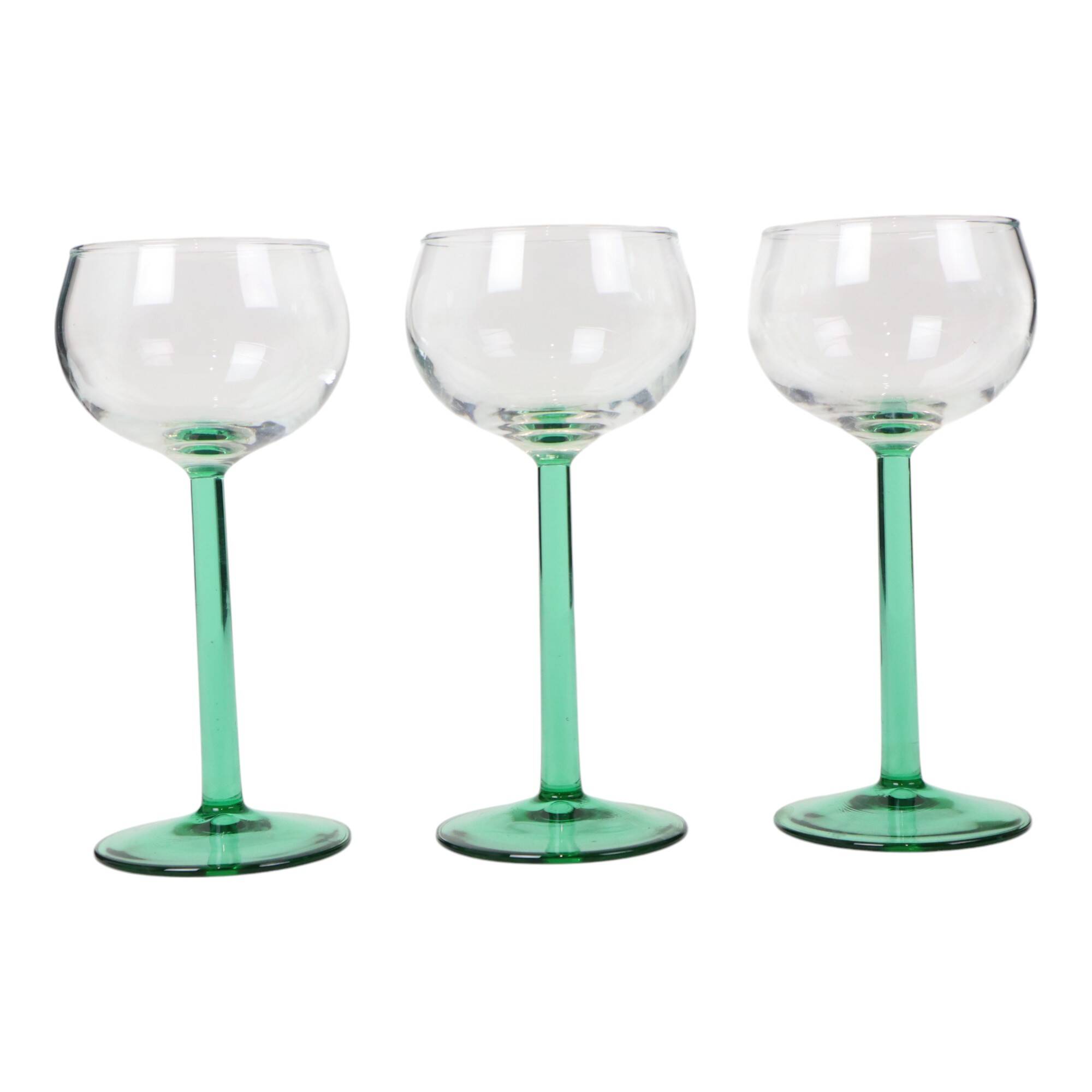 Set of 6 Vintage Luminarc Alsace Wine Glasses Narrow Green Base