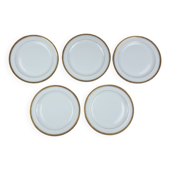 Lot de 5 assiettes à dessert Haviland porcelaine de Limoges France Dorées Numérotées Dorure Or