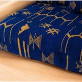 Handmade Moroccan Floor Sofa – Blue Hnibel with Golden Khormaz Patterns
