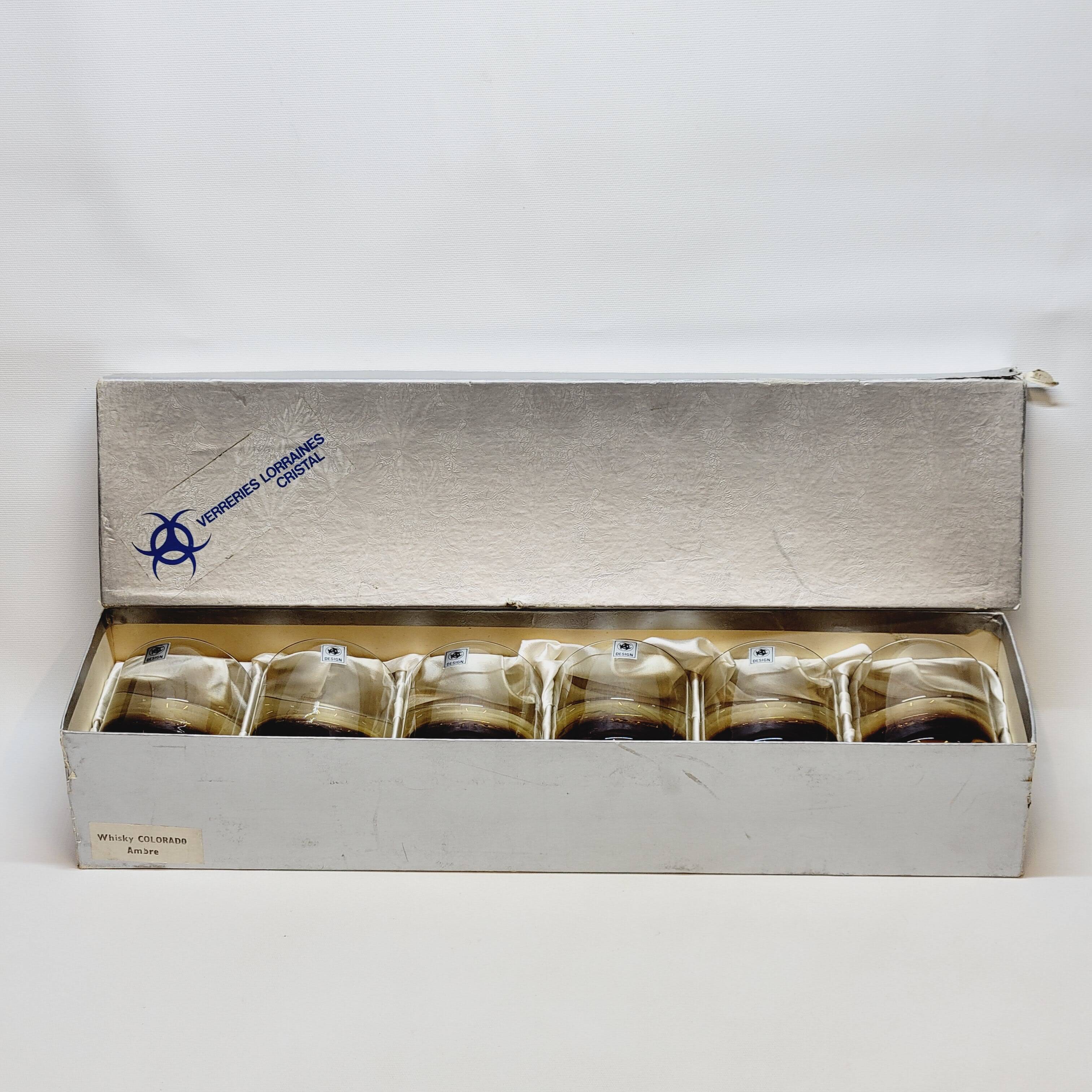 Verreries lorraines cristal set of 6 thick amber whiskey glasses vintage design