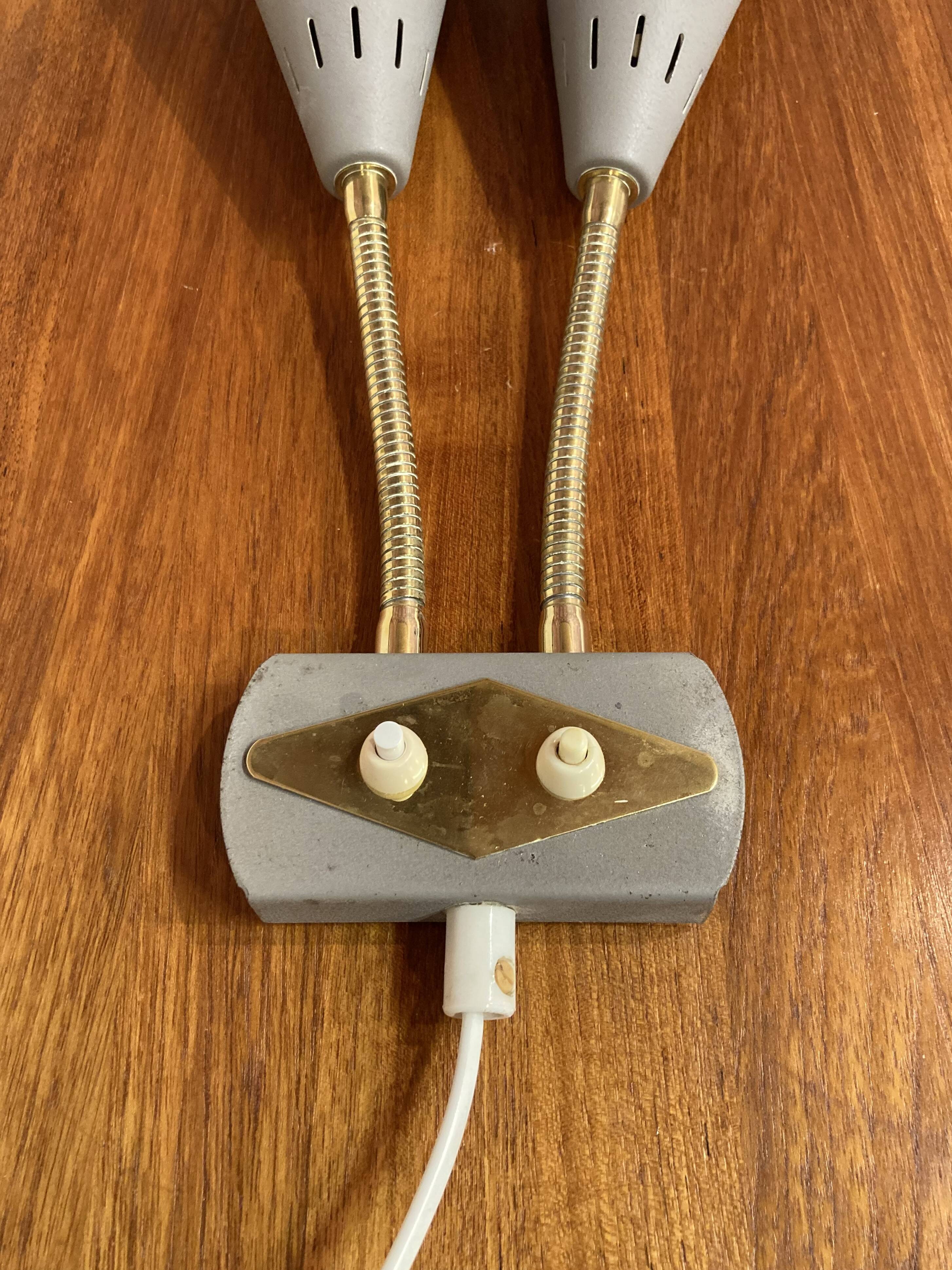 Double metal wall lamp, Scandinavian design 1950.
