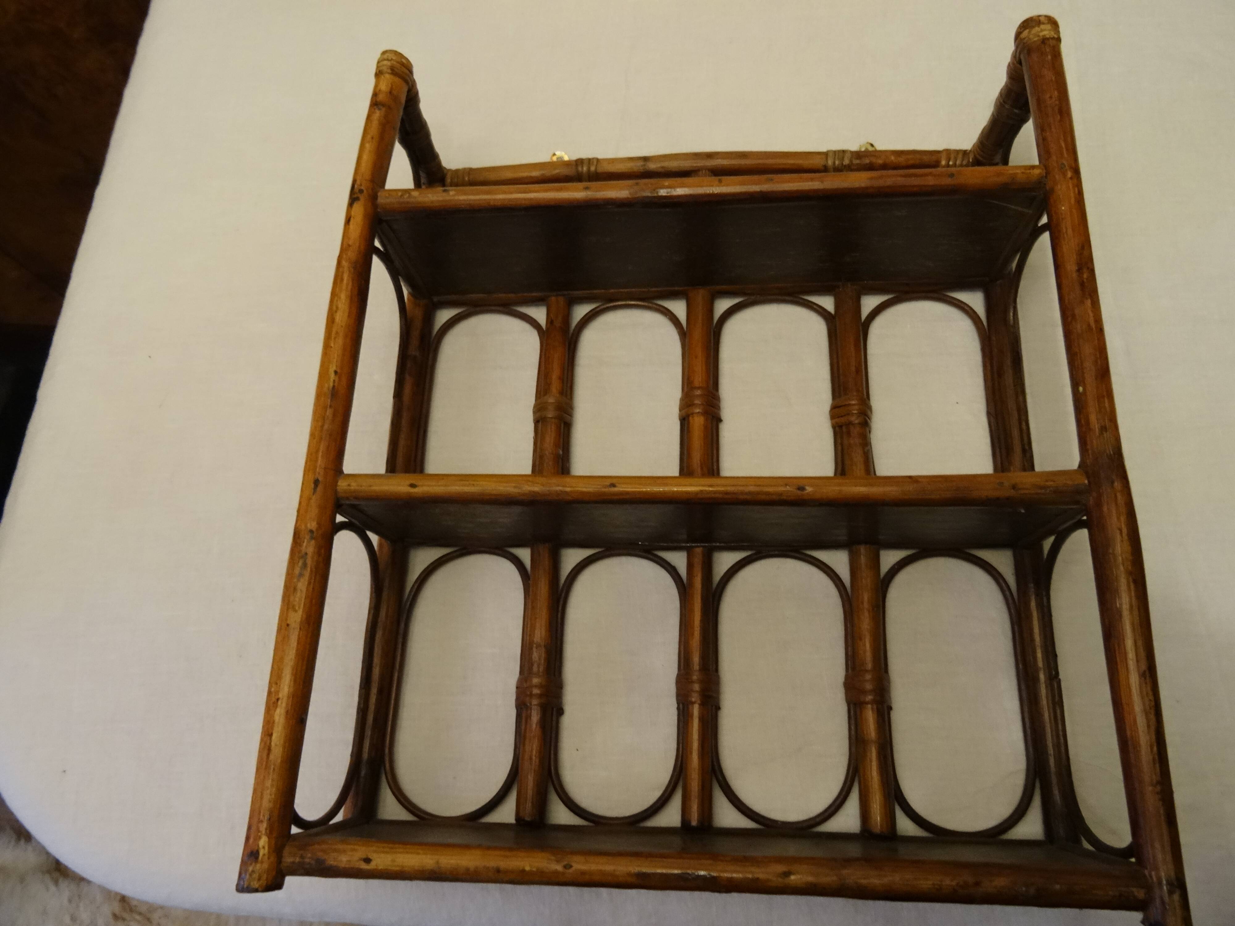 Varnished rattan wall shelf
