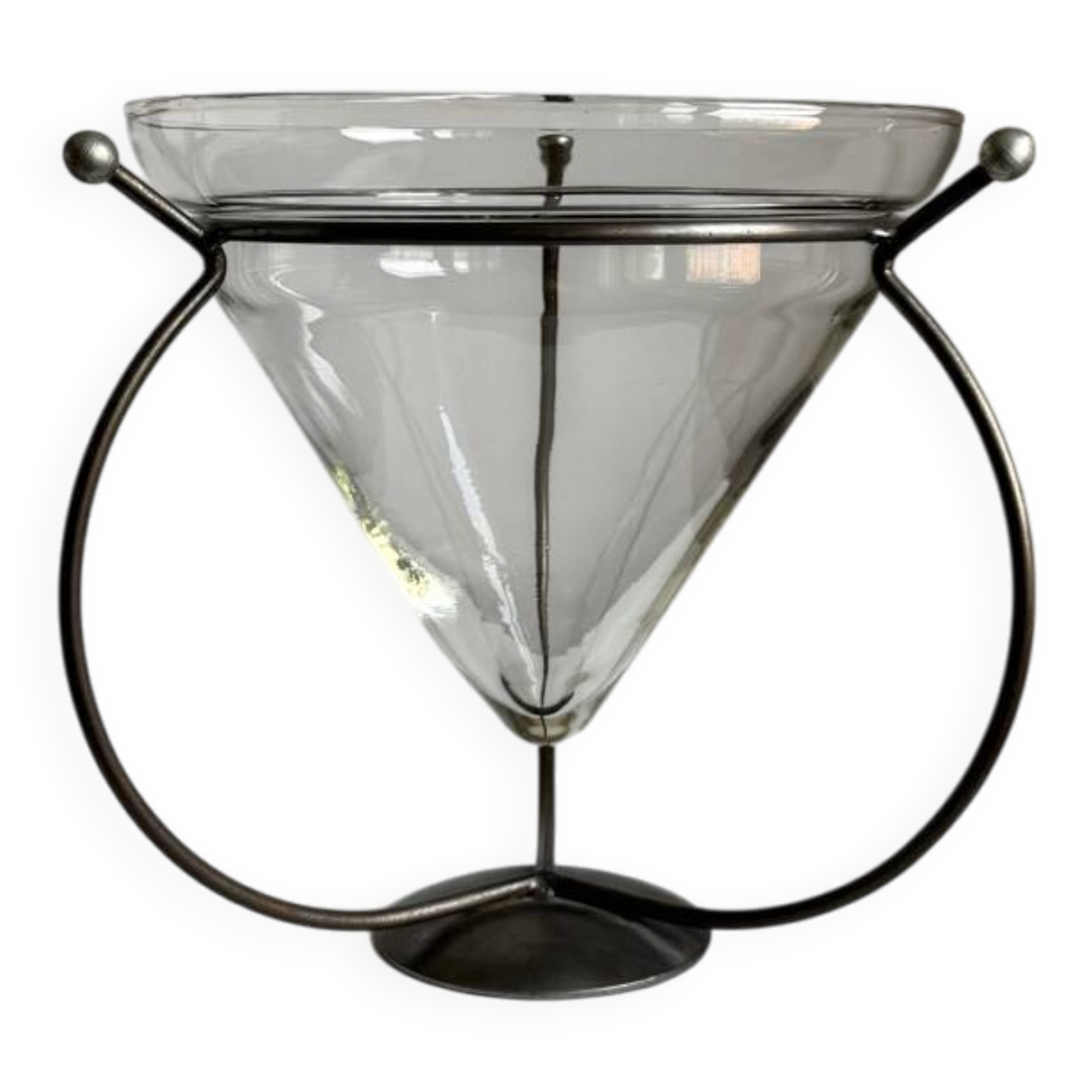 Vintage Modernist Large Clear Glass Vase/Decorative Piece With Metal