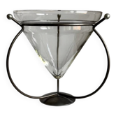 Vintage Modernist Large Clear Glass Vase/Decorative Piece With Metal