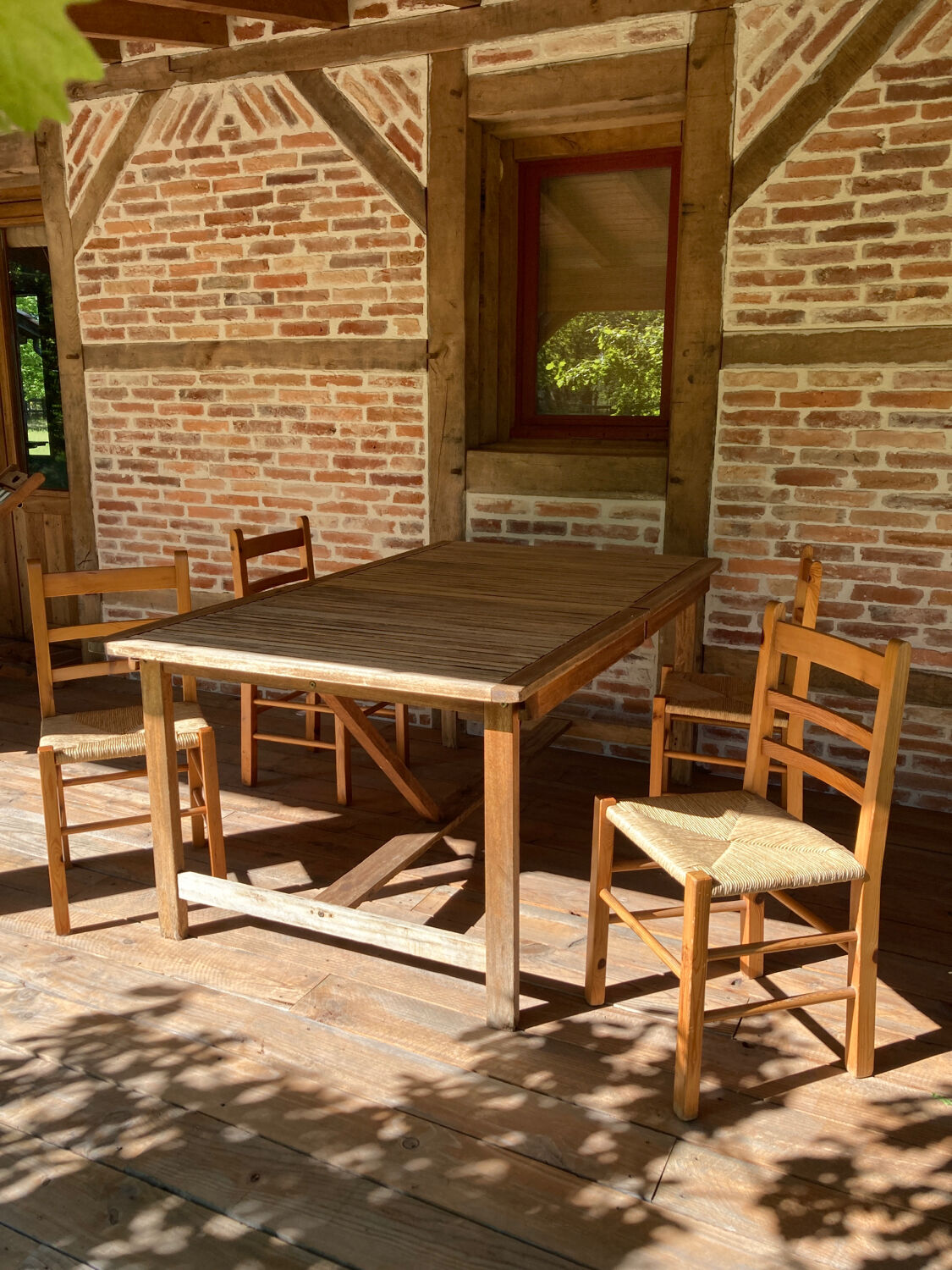 4 straw chairs in vintage pine wood 1980 1990