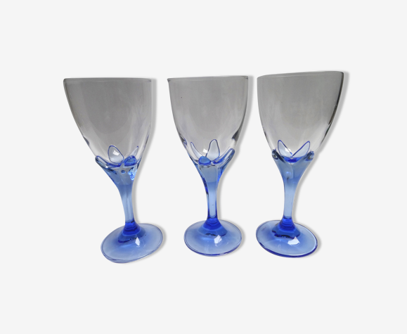 Set de 3 verres à vin tulipe pied bleu