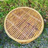 Vintage peacock rattan wicker nesting side tables
