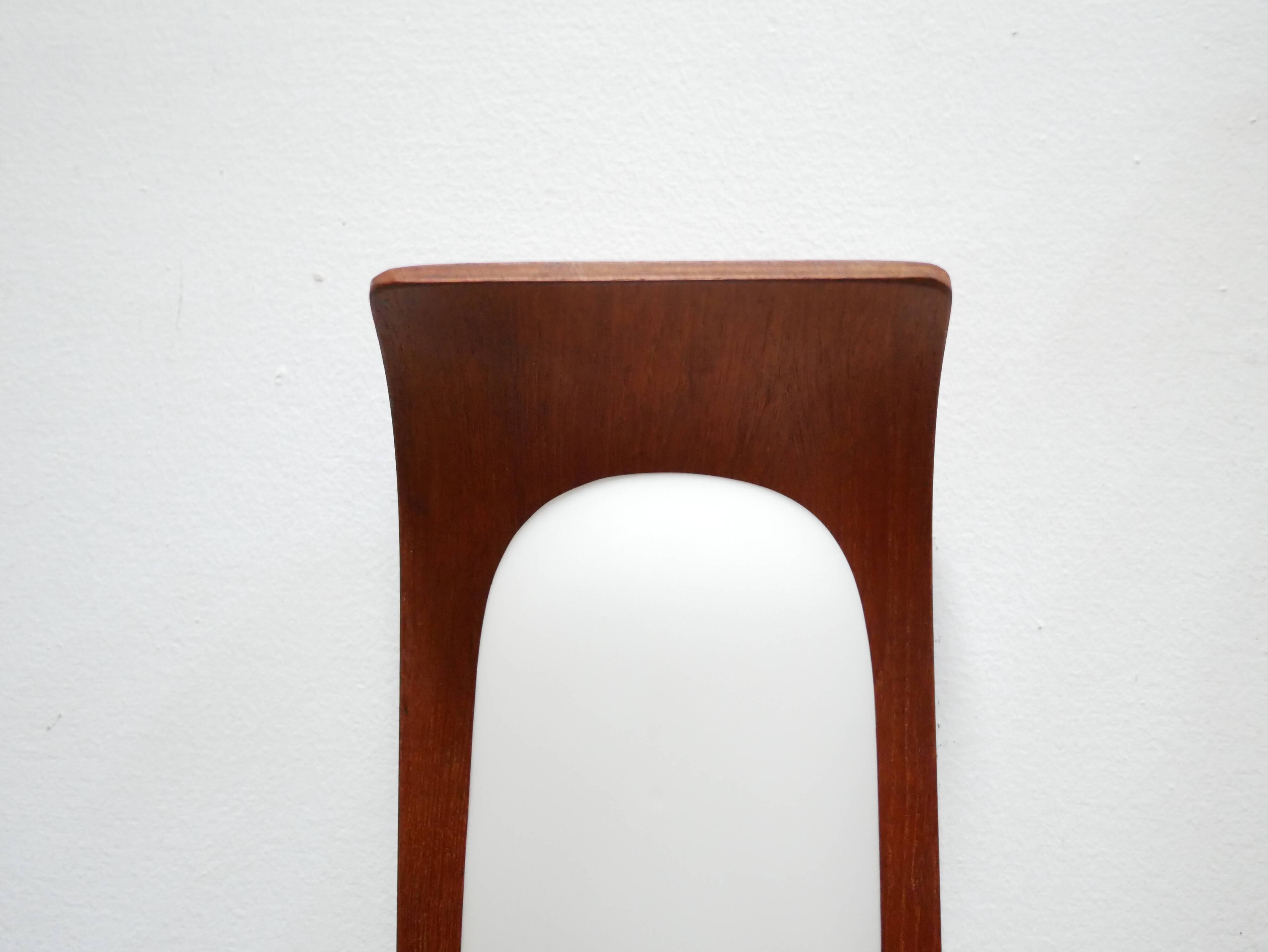 Pair of teak and opaline wall lamps by Goffredo Reggiani