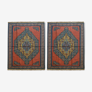 Pair of rust blue kilims handmade flatwoven wool & silk kilim- 88x138cm