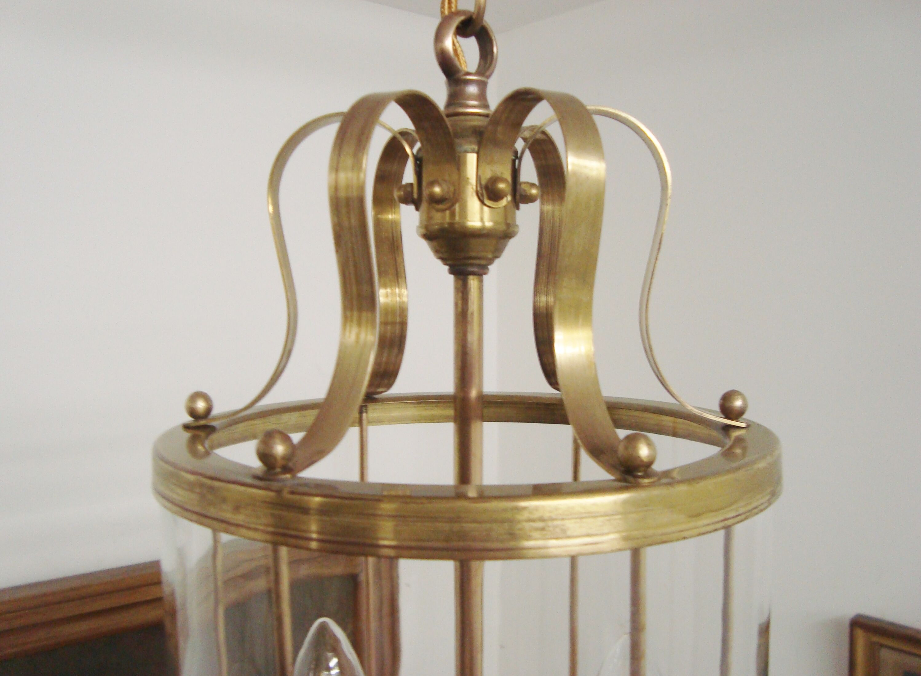 Vintage round brass chandelier Vestibule pendant lamp from the fifties