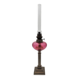 Old metal and pink glass oil lamp
