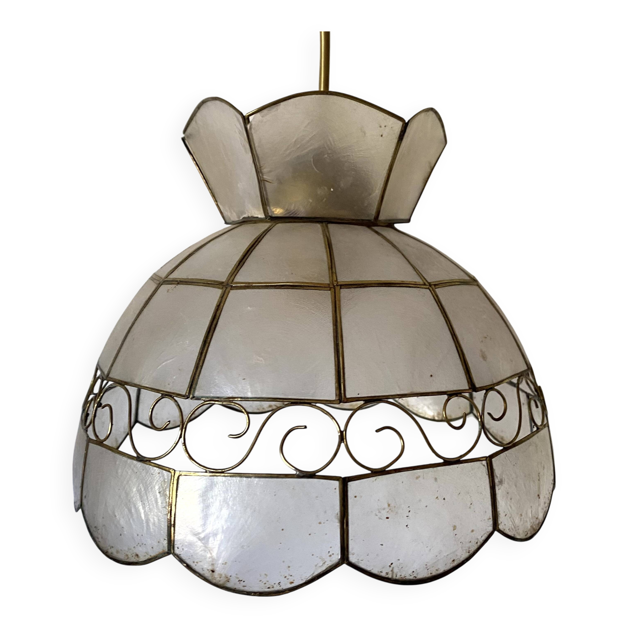 Vintage mother-of-pearl and brass pendant light
