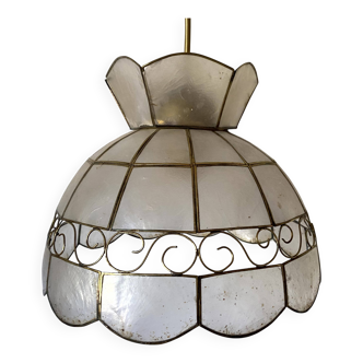 Vintage mother-of-pearl and brass pendant light
