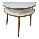 bedside or side table, vintage half circle 3 feet white trays made in England