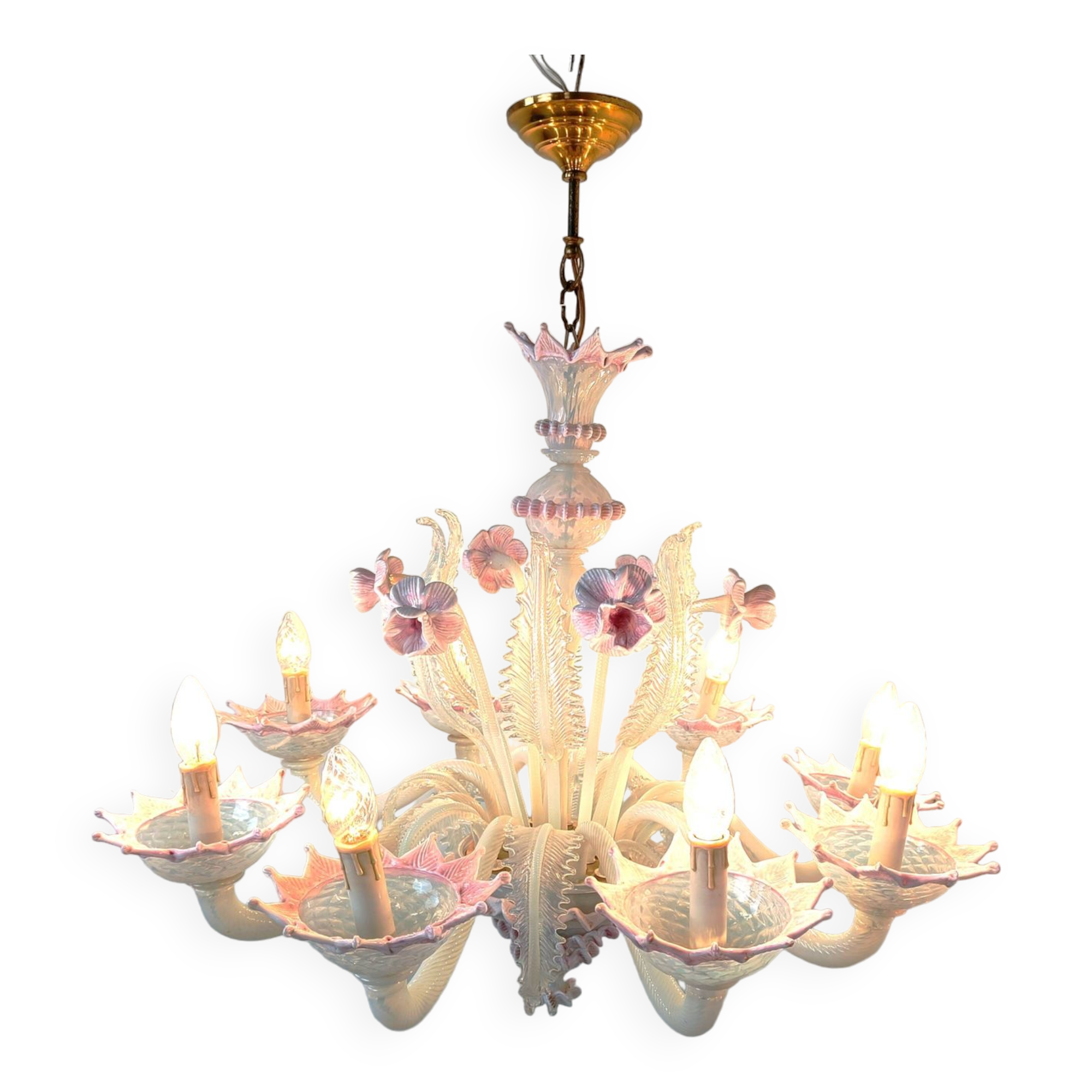 Vintage murano glass flower chandelier, 1950s
