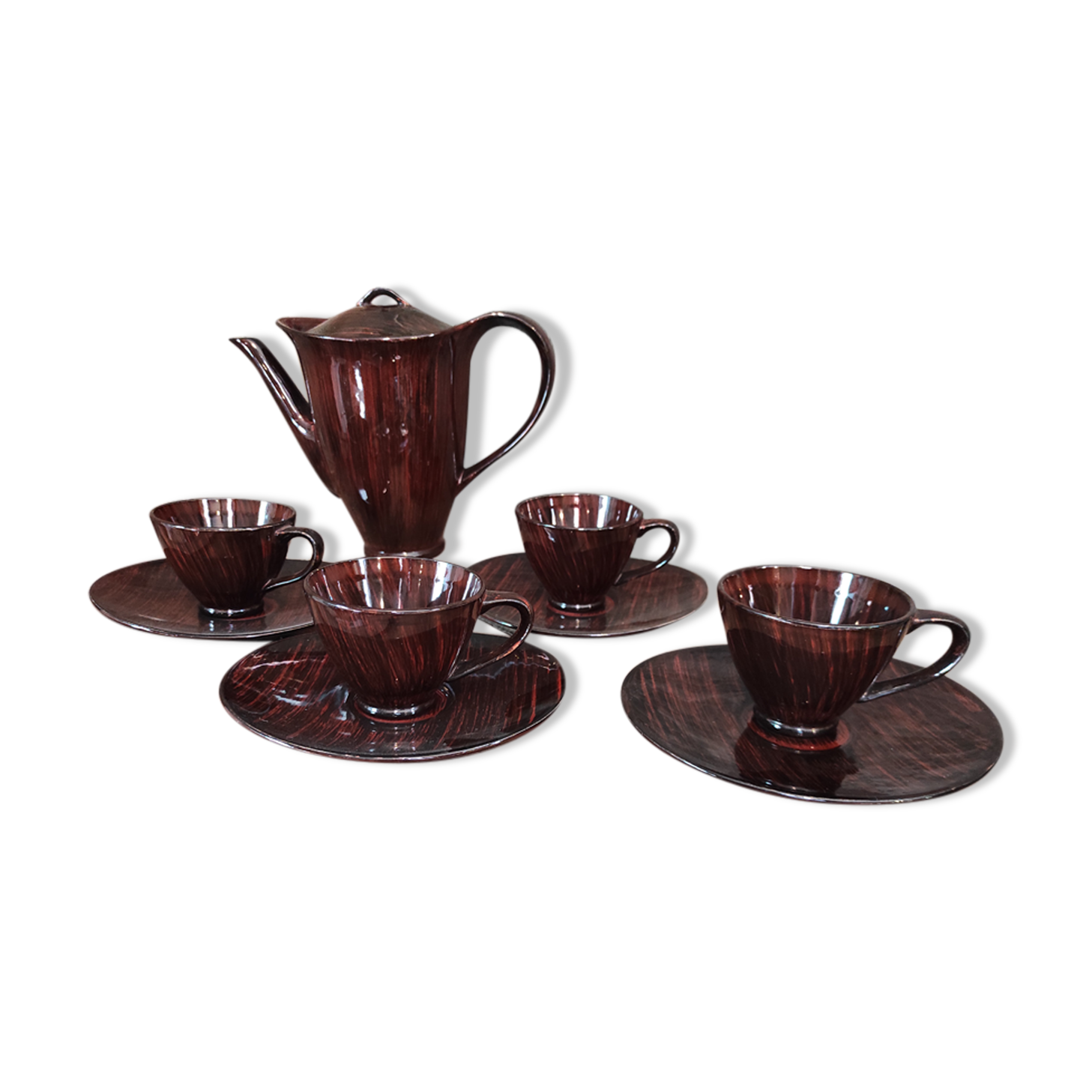 Mid Century French coffee set for 4, faïence Salins, model Bahamas