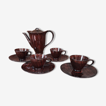 Mid Century French coffee set for 4, faïence Salins, model Bahamas