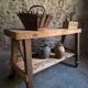 French industrial kitchen island, antique work table in chestnut and oak, circa 1900.