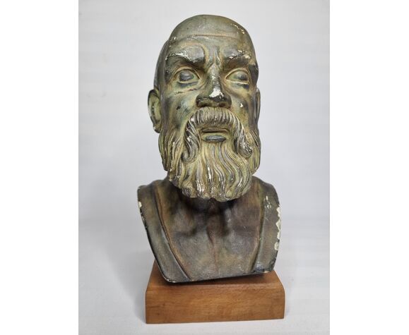 Buste d'Hippocrate en plâtre à l'imitation du bronze, 27 cm